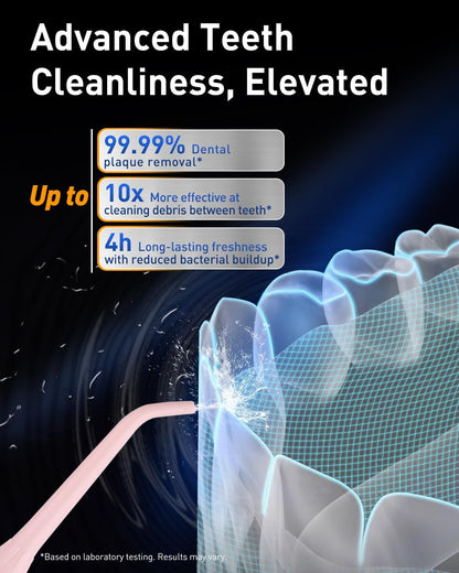 LP221 Cordless Water Flossers for Teeth with UVC Light Sanitizer and OLED Display, 335ML 4 Modes Water Teeth Cleaner Picks for Teeth Cleaning and Water Flossing (Juicy Pink)