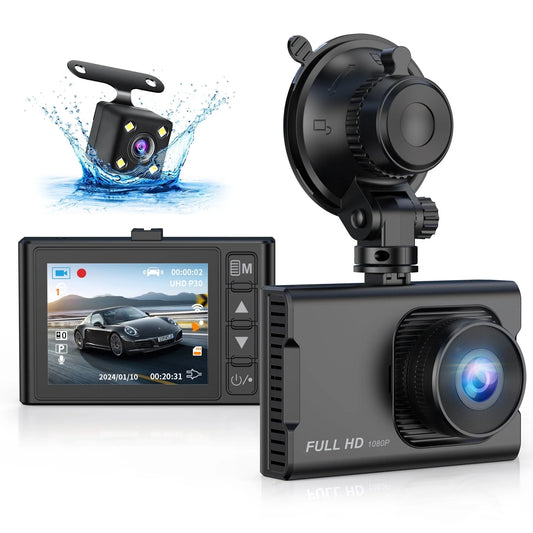 Dash Cam Front and Rear, 1080P Full HD Dash Camera, Dashcam with Night Vision, Car Camera with 3-Inch LCD Display, G-Sensor, Loop Recording, WDR